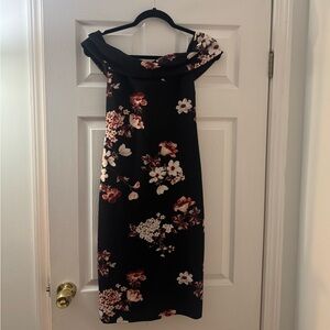 Floral Off-Shoulder Black Dress